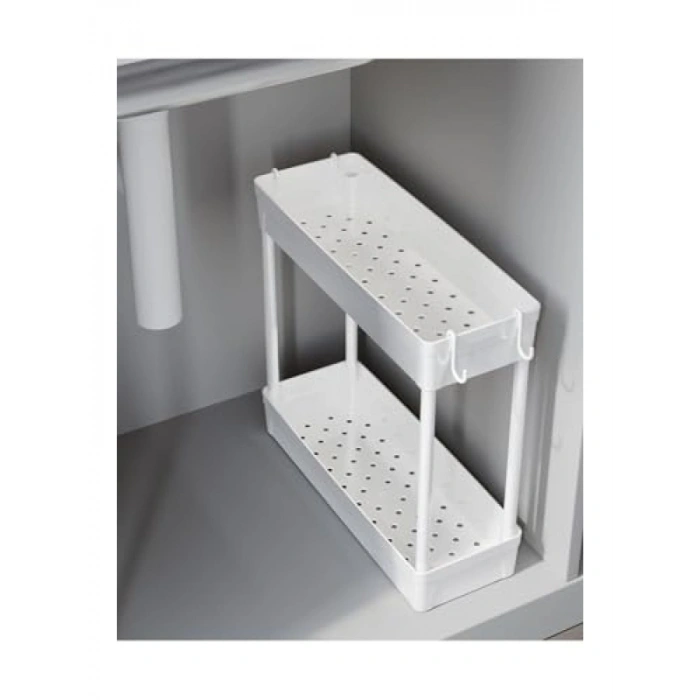 Çok Amaçlı 2 Katlı Evye Altı Düzenleyici Askılı Banyo Organizer Raf