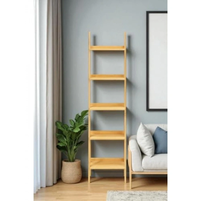 Çok Amaçlı 5 Raflı Bambu Merdiven Kitaplık ve Düzenleyici
