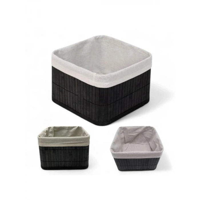 Çok Amaçlı Bambu Saklama Kutusu - Kare Organizer, 20x20x13 cm, Siyah