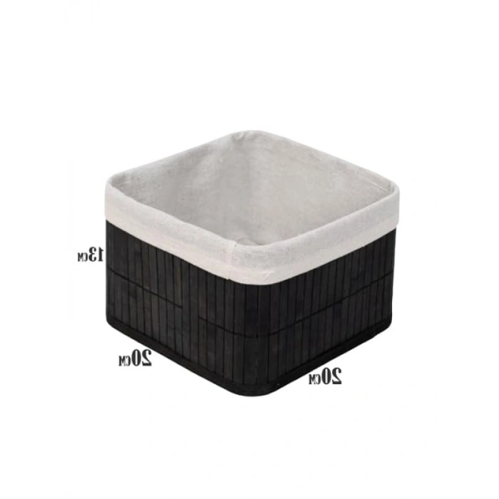Çok Amaçlı Bambu Saklama Kutusu - Kare Organizer, 20x20x13 cm, Siyah