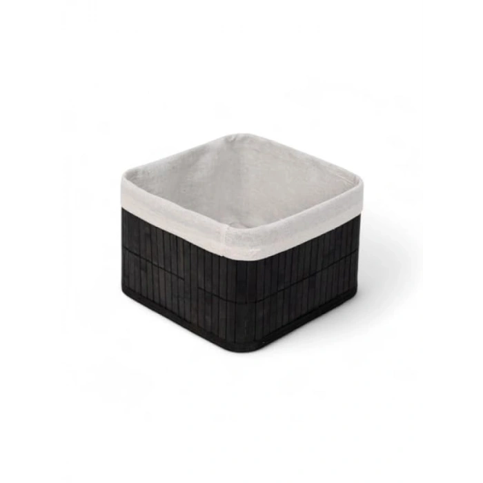 Çok Amaçlı Bambu Saklama Kutusu - Kare Organizer, 20x20x13 cm, Siyah