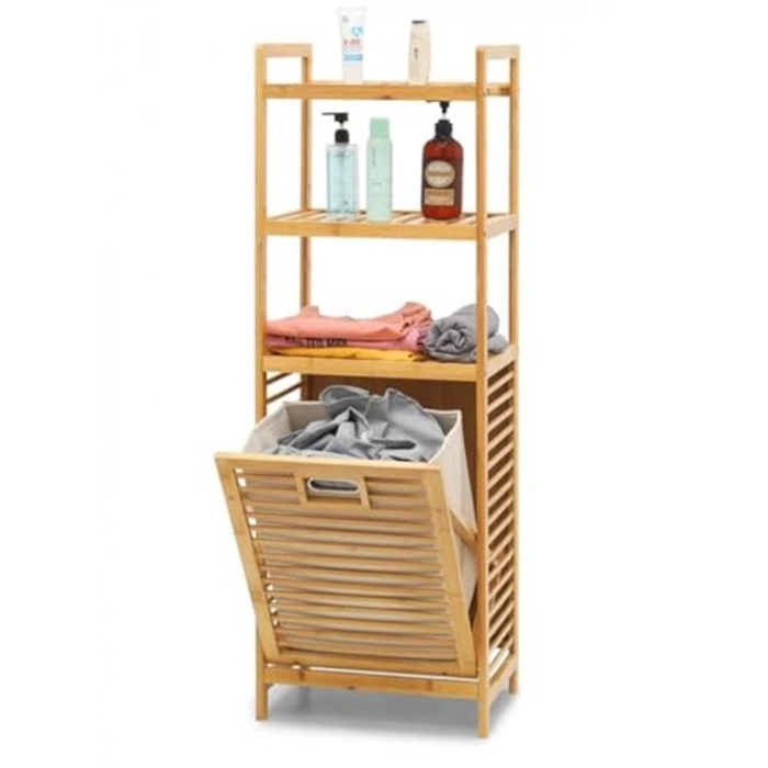 Çok amaçlı banyo düzenleyici, bambu kirli sepetli