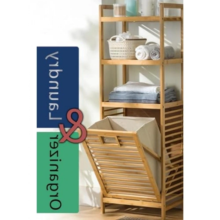 Çok amaçlı banyo düzenleyici, bambu kirli sepetli