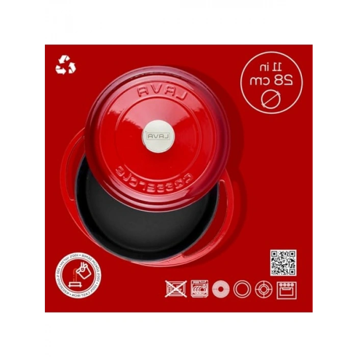 Çok Amaçlı Yuvarlak Tencere, 28 cm, Kırmızı