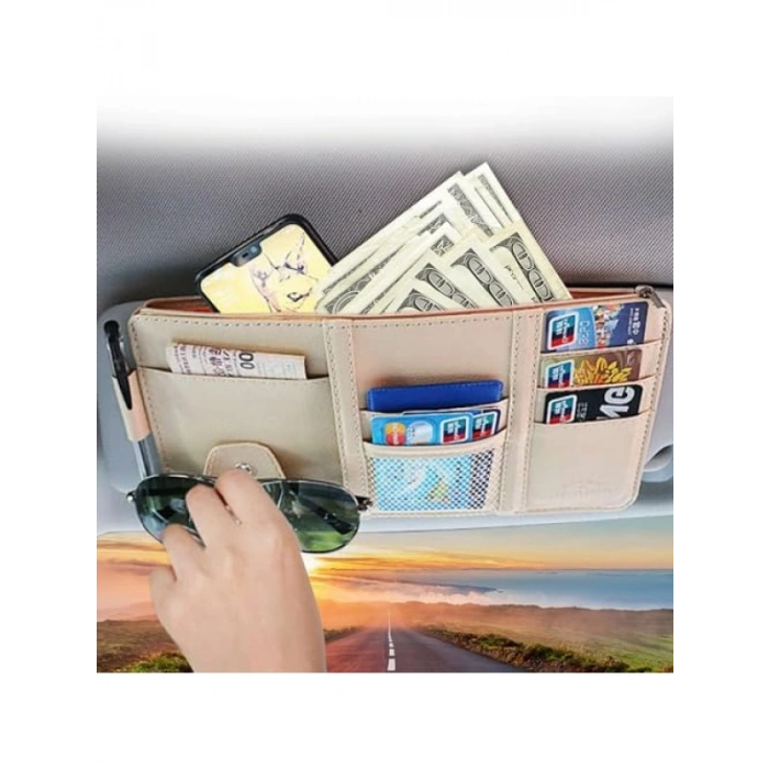 Çok Cepli Güneşlik Düzenleyici - PU Deri