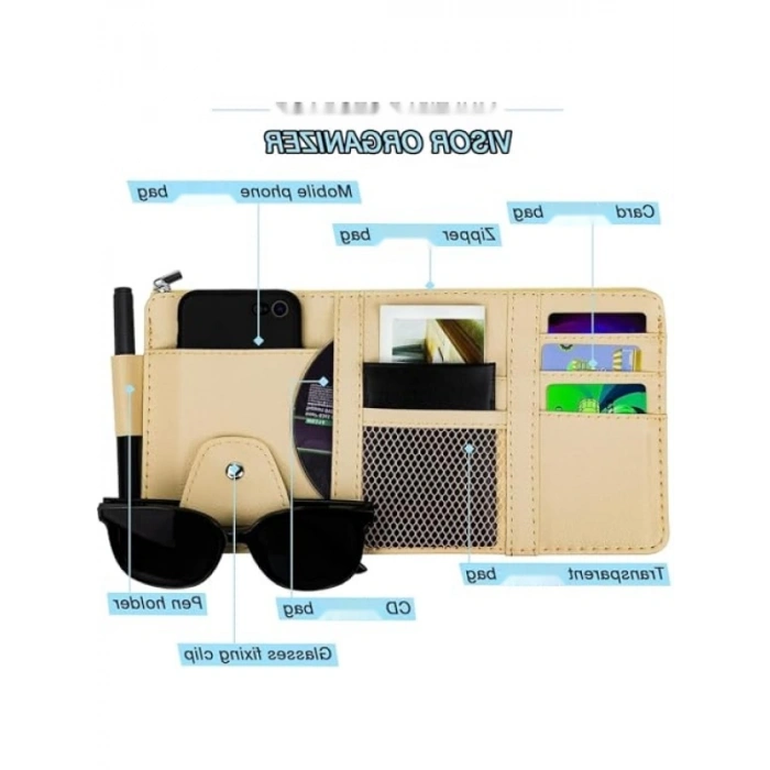 Çok Cepli Güneşlik Düzenleyici - PU Deri