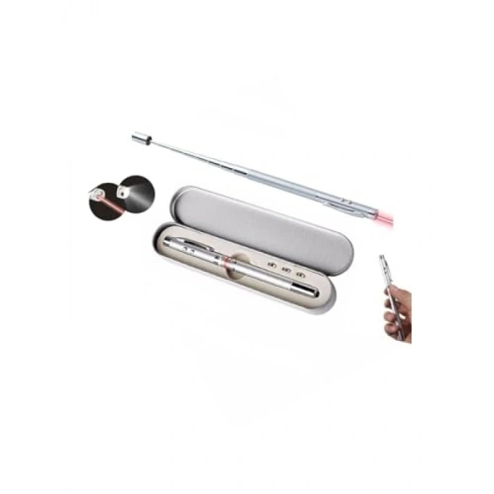 Çok Fonksiyonlu Lazerli ve LED Işıklı Mıknatıslı Pointer Kalemi