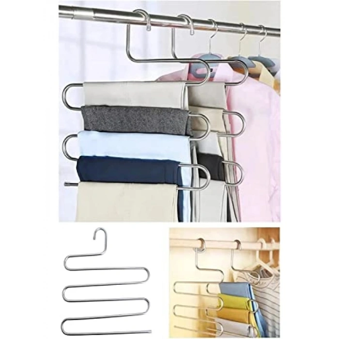 Çok Katlı Metalik Pantolon Askısı - Krom Kaplama (5 Kat)