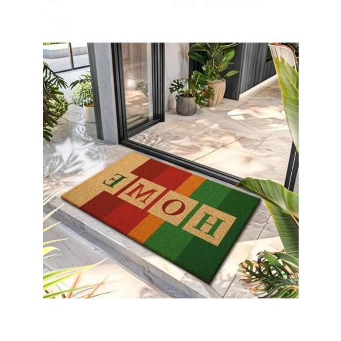 Çok Renkli Home Desenli Kapı Önü Paspası, 40 x 60 cm Ölçüsünde