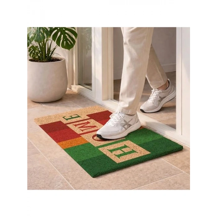 Çok Renkli Home Desenli Kapı Önü Paspası, 40 x 60 cm Ölçüsünde