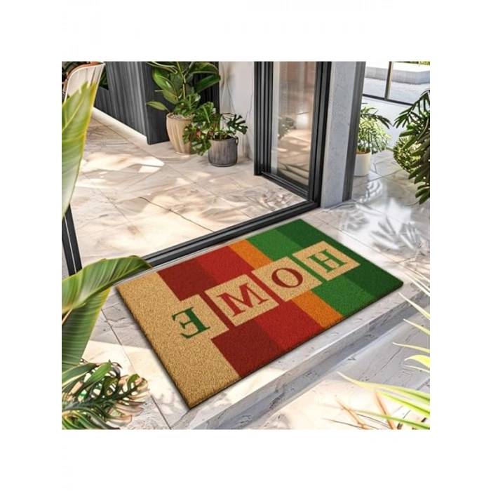 Çok Renkli Home Desenli Kapı Önü Paspası, 40 x 60 cm Ölçüsünde