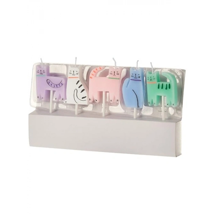 Çok Renkli Kedi Temalı Mum Seti