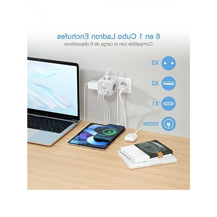 Çoklu USB C Portu ile 6lı Priz, Anahtarlı ve Kullanışlı Tasarım, Ev ve Ofis İçin
