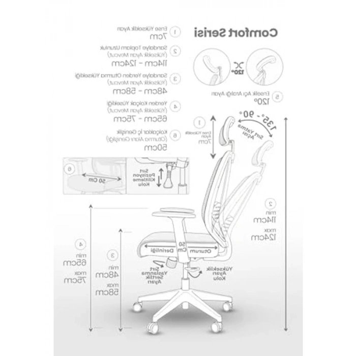 Comfort Plus Koyu Gri Ofis Koltuğu, Ergonomik Makam Koltuğu