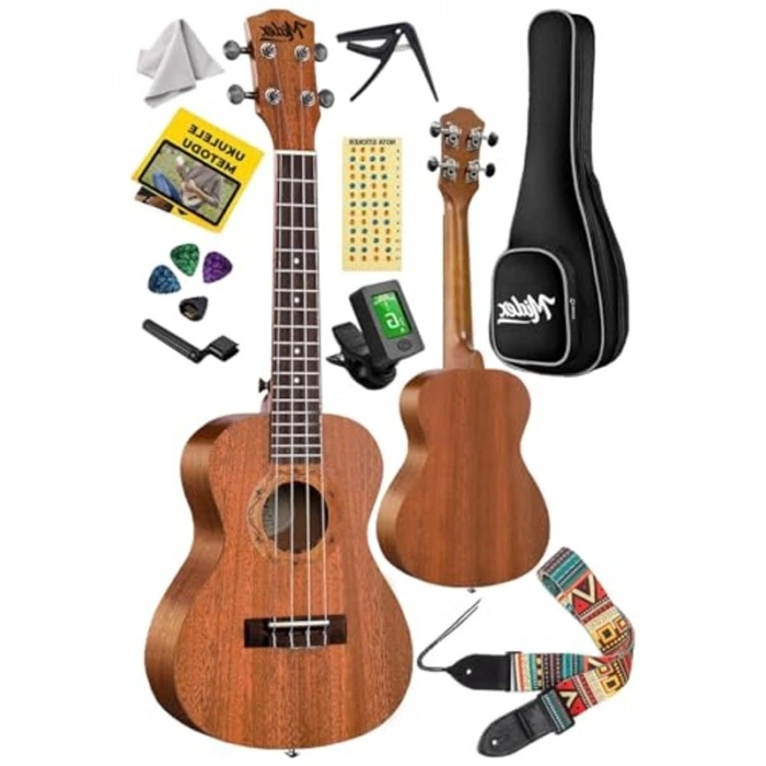 Concert Ukulele Seti, 24 Tuşlu, Metod, Askı ve Pena ile Tam Paket