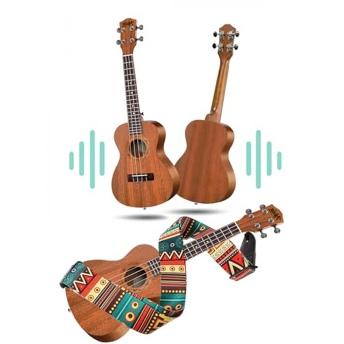 Concert Ukulele Seti, 24 Tuşlu, Metod, Askı ve Pena ile Tam Paket