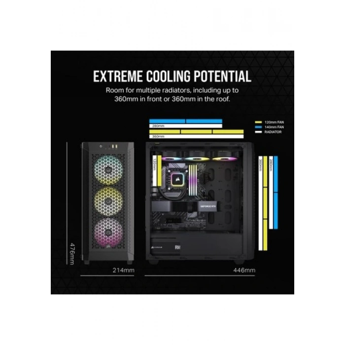 CORSAIR 480T RGB Airflow Temperli Cam MidTower, Siyah (CC-9011272-WW)