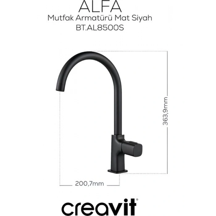 Creavit Alfa Mat Siyah Eviye Bataryası AL8500S