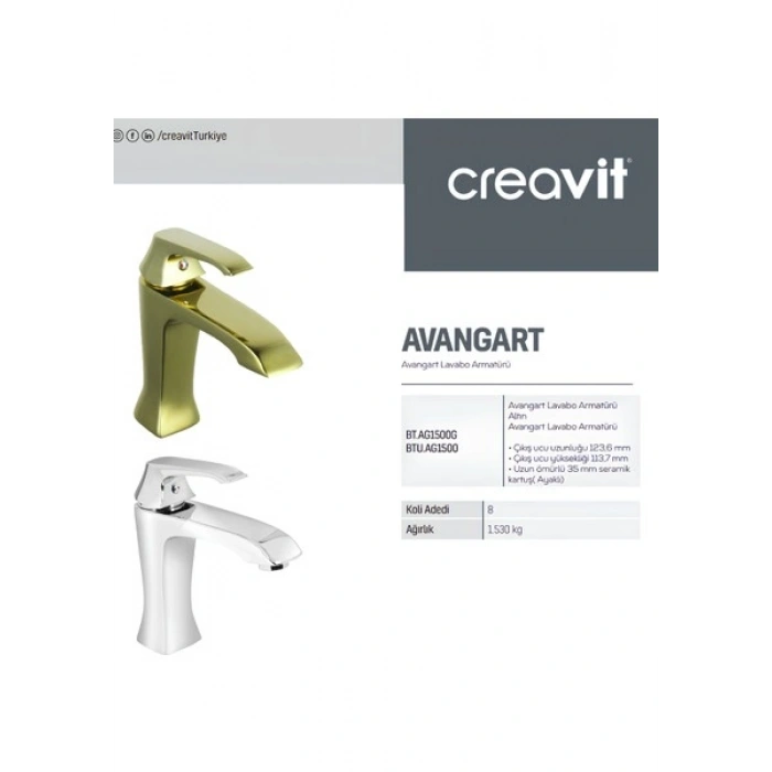 Creavit Avangart Krom Lavabo Bataryası AG1500