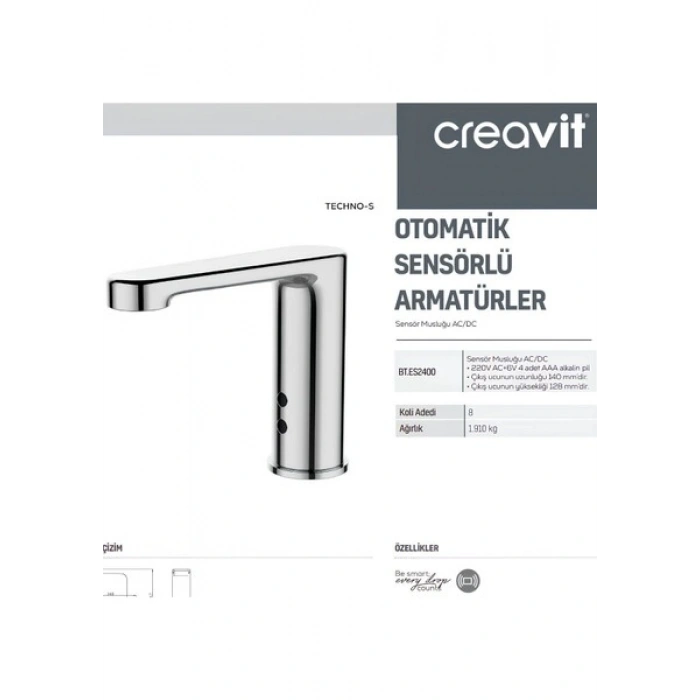 Creavit Fotoselli Lavabo Bataryası Tek Su Girişli ES2400