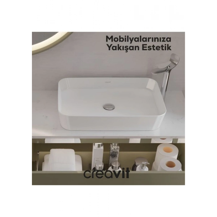 Creavit Loop Dikdörtgen Beyaz Deliksiz Lavabo 60 Cm LP060