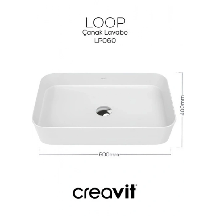 Creavit Loop Dikdörtgen Beyaz Deliksiz Lavabo 60 Cm LP060