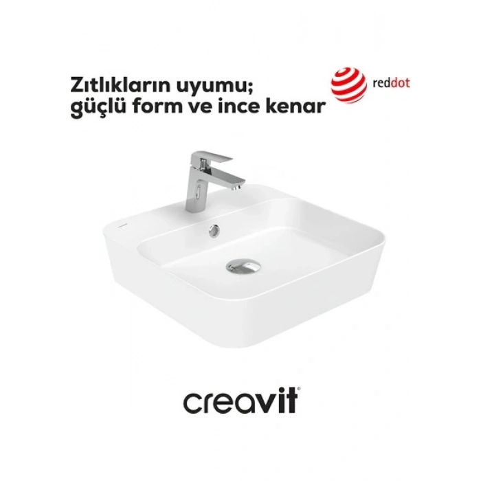 Creavit Loop Kare Beyaz Delikli Lavabo 45 Cm LP046