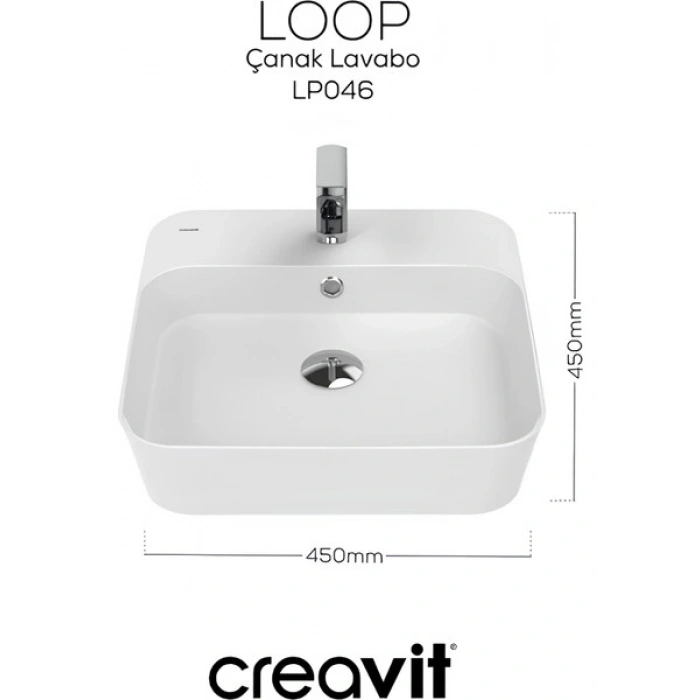 Creavit Loop Kare Beyaz Delikli Lavabo 45 Cm LP046