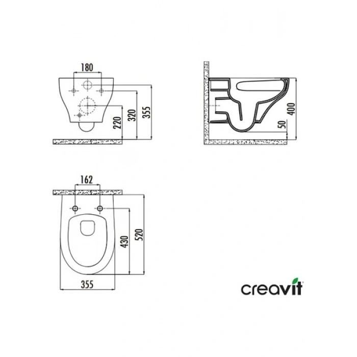Creavit Ness Vortex Beyaz Asma Klozet NS323, Creavit Ness Duroplast Yavaş Kapak KC3403.01