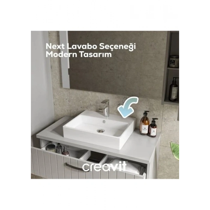 Creavit Next Kare Beyaz Delikli Lavabo 40x50 Cm NX242