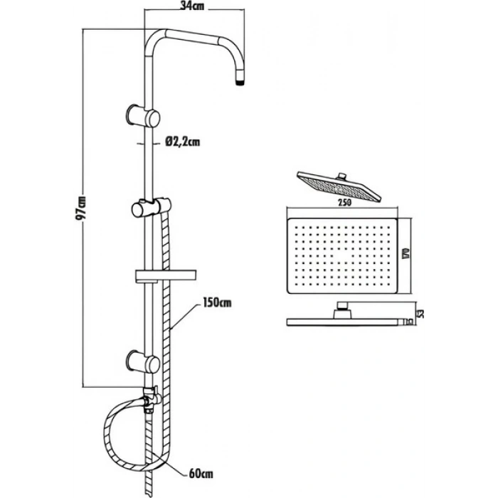 Creavit SH630 Tepe Duş Sistemi Kare(Kendinden temizleyicili)