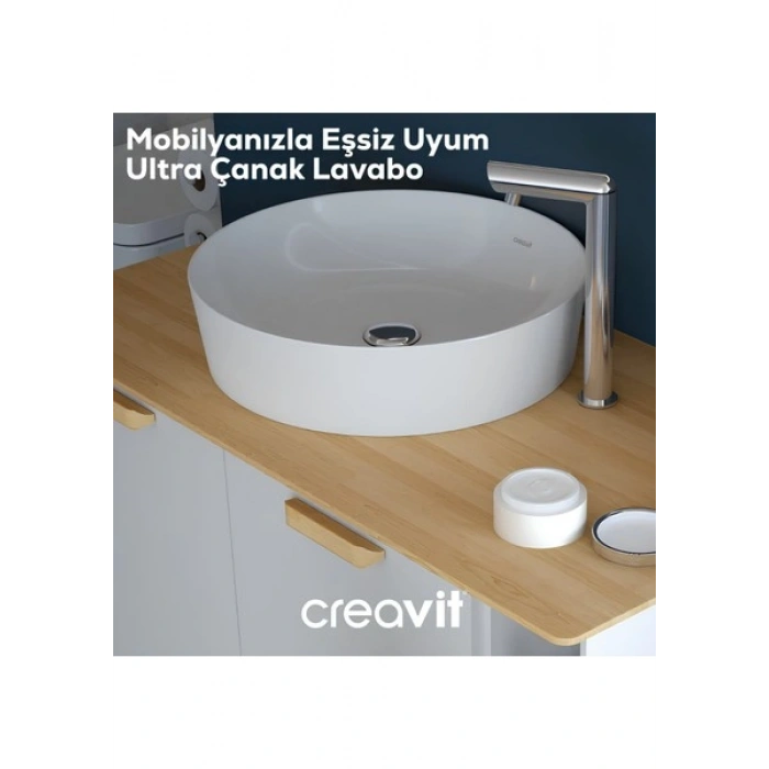 Creavit Ultra Yuvarlak Beyaz Deliksiz Lavabo 45 Cm UL145