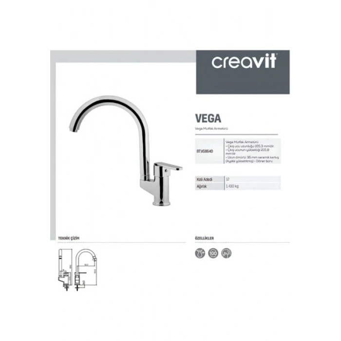Creavit Vega Batarya Seti 3’lü Banyo-Lavabo-Evye