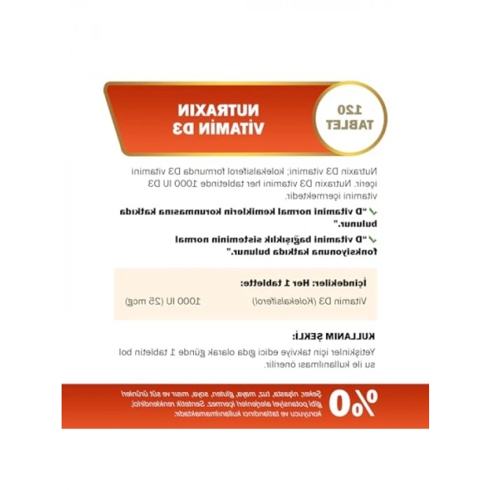 D3 Vitamini Takviye Edici Gıda (1000 IU, 120 Tablet)