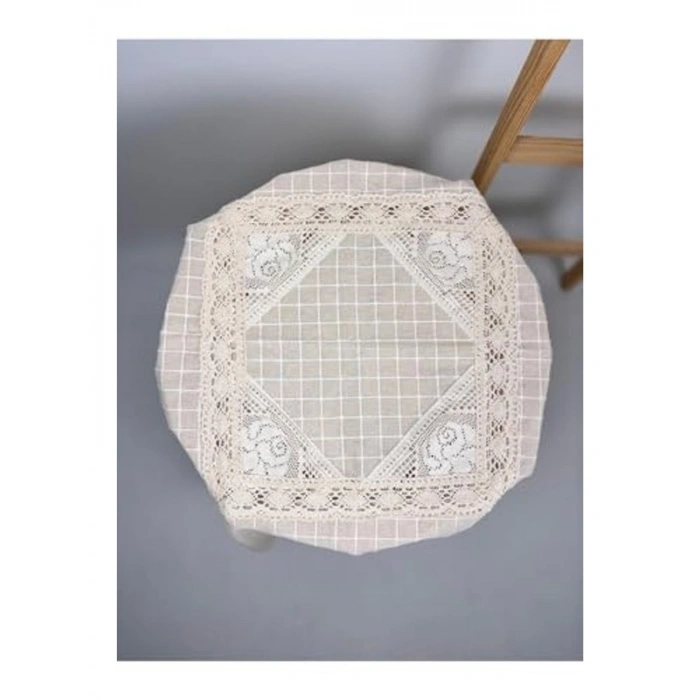 Dantelli Krem Renk Fiskos Sehap Örtüsü, 100x100 cm