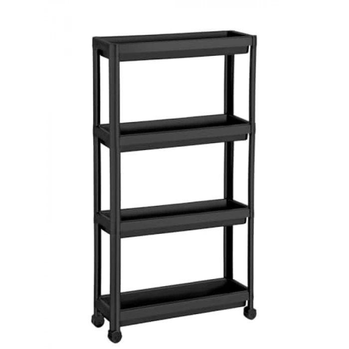 Dar Alanlar İçin 4 Katlı Tekerlekli Mutfak ve Banyo Rafı - Siyah