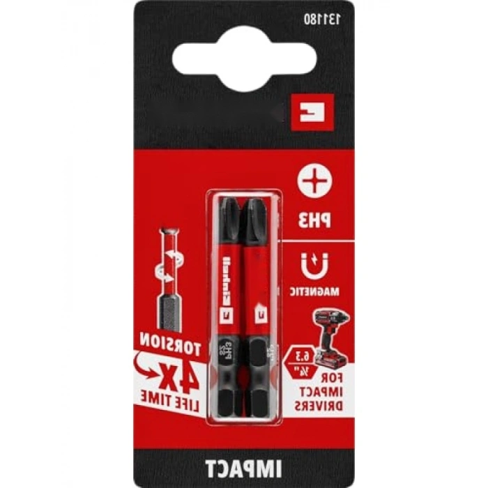 Darbeli Bit Seti, 2 Parça, 50 mm, PH3, S2 Çelik ve Torsiyon Bölgesi