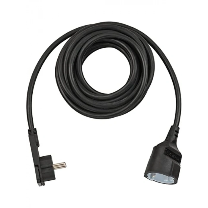 Darbeye Dayanıklı Yassı Fişli Uzatma Kablosu, 5 m, Siyah