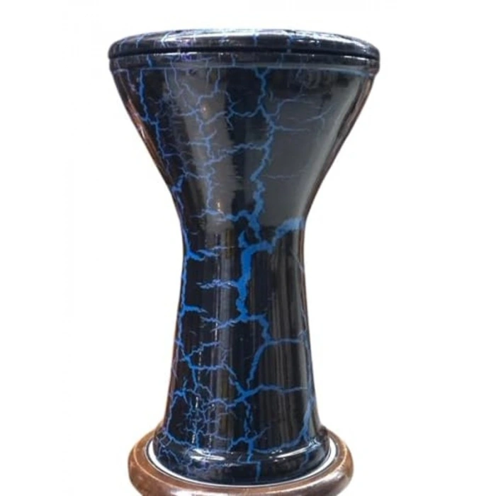 Darbuka Çömlek Alüminyum, Mavi Siyah Çatlak Desenli Tasarım