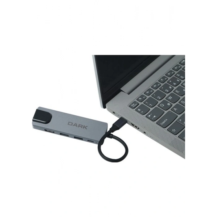 Dark 5i 1 Arada USB 3.1 Type-C to Ethernet / HDMI / USB 3.0 - USB 2.0 / USB-C PD 65W Macbook Pro/Air & Notebook/Ultrabook için Port Çoklayıcı HUB