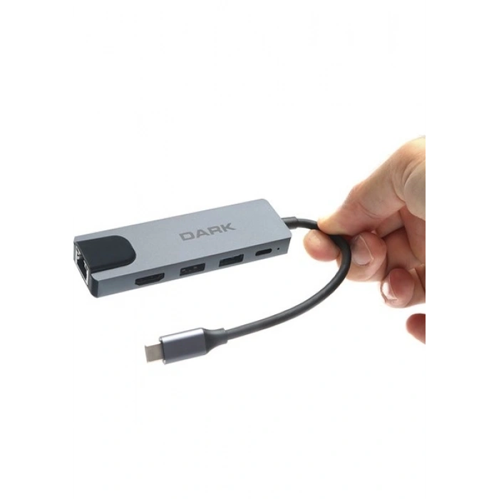 Dark 5i 1 Arada USB 3.1 Type-C to Ethernet / HDMI / USB 3.0 - USB 2.0 / USB-C PD 65W Macbook Pro/Air & Notebook/Ultrabook için Port Çoklayıcı HUB