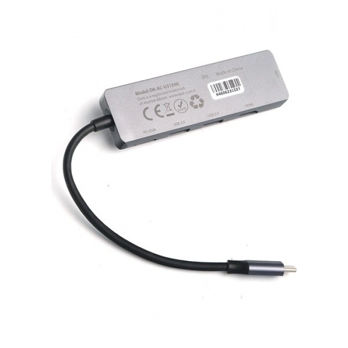 Dark 5i 1 Arada USB 3.1 Type-C to Ethernet / HDMI / USB 3.0 - USB 2.0 / USB-C PD 65W Macbook Pro/Air & Notebook/Ultrabook için Port Çoklayıcı HUB