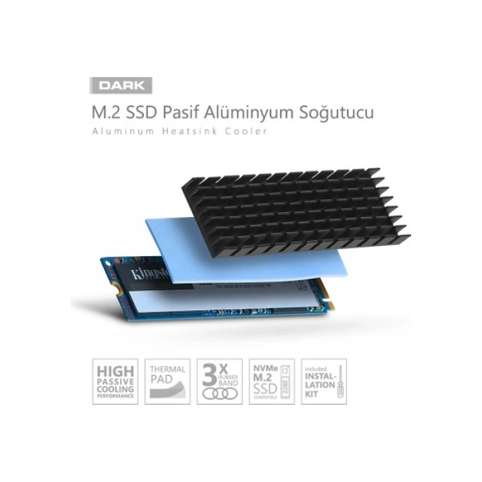 Dark M.2 Nvme, Ngff Alüminyum Soğutucu + Termal Pad + Vida Seti (DK-AC-M2SCRW)