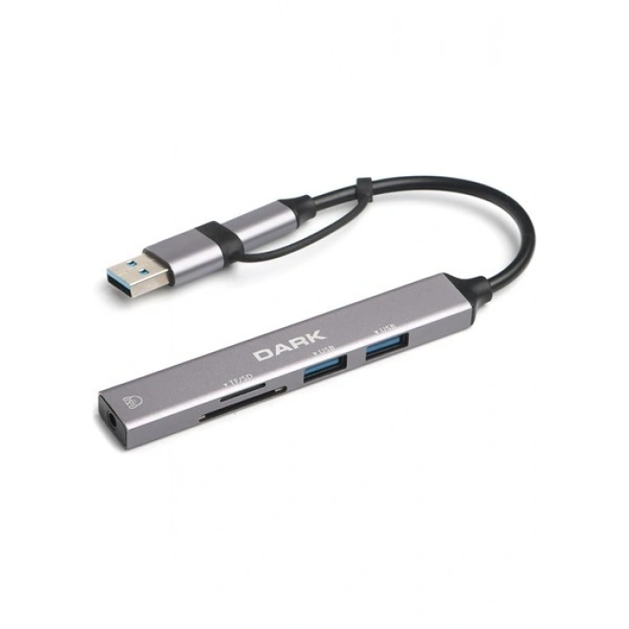 Dark USB-C & USB-A to 5 Port 2xUSB-A, 3.5mm Audio (DK-AC-USB250)