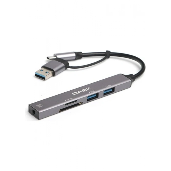 Dark USB-C & USB-A to 5 Port 2xUSB-A, 3.5mm Audio (DK-AC-USB250)