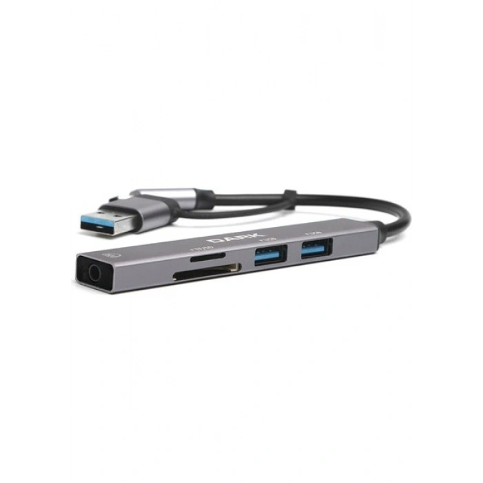 Dark USB-C & USB-A to 5 Port 2xUSB-A, 3.5mm Audio (DK-AC-USB250)