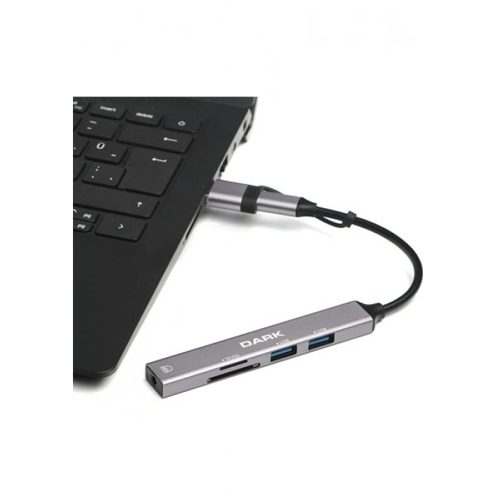 Dark USB-C & USB-A to 5 Port 2xUSB-A, 3.5mm Audio (DK-AC-USB250)