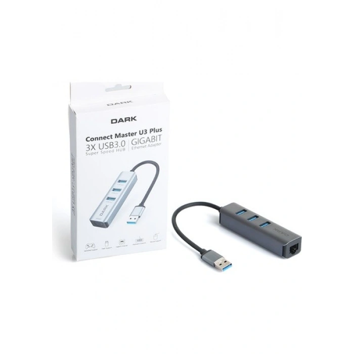 Dark USB Type-A To RJ45 Gigabit Ethernet ve 3xusb 3.0 Hub Çoklayıcı Adaptör (DK-AC-USB332GL)