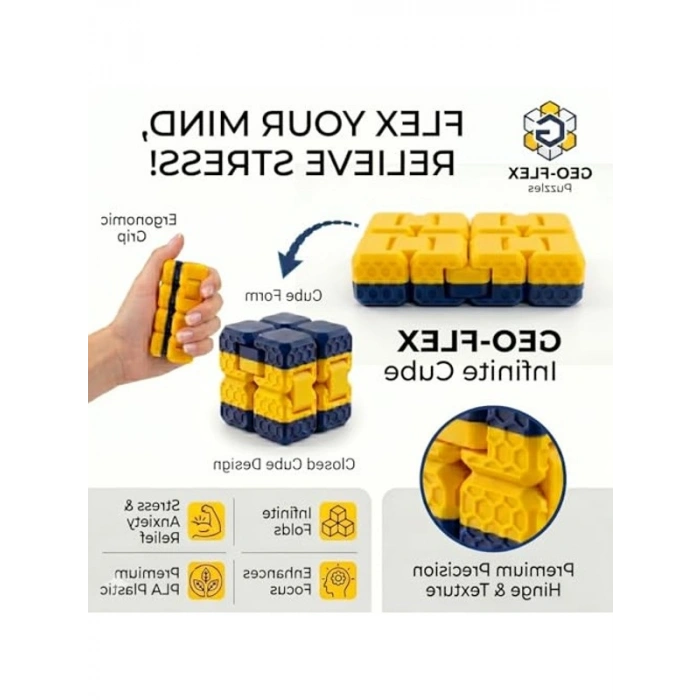 Dayanıklı Fidget Cube, Sarı ve Lacivert Renk Seçenekleri ile Stres Azaltıcı