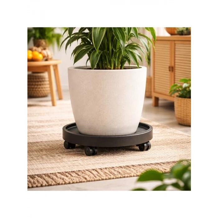 Dayanıklı Plastik Tekerlekli Saksı, 35 cm, Kolay Taşıma